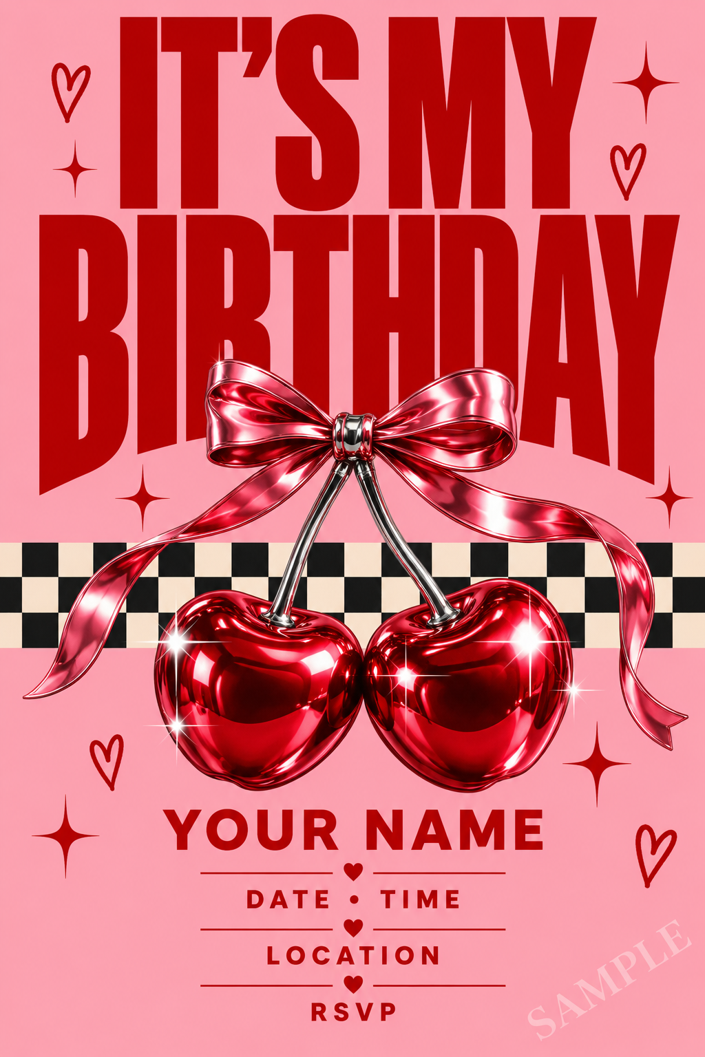 Cherry Pop birthday invitation sample