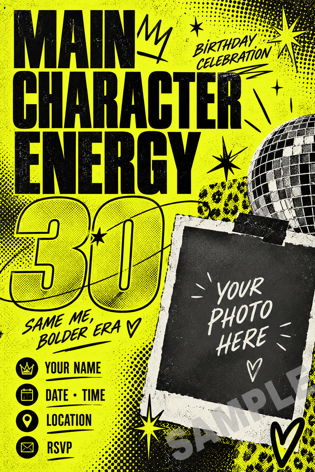 Main Character photo invitation sample